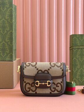 Gucci Monogram Jumbo GG Textured Dollar Web Mini Horsebit 1955 Shoulder Bag